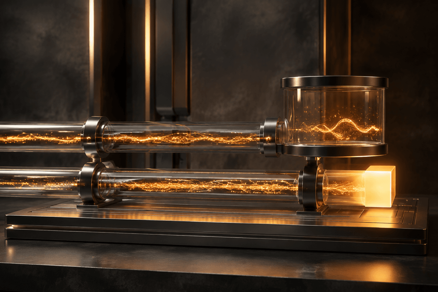Two parallel glass channels separating an applied data stream from an observation stream